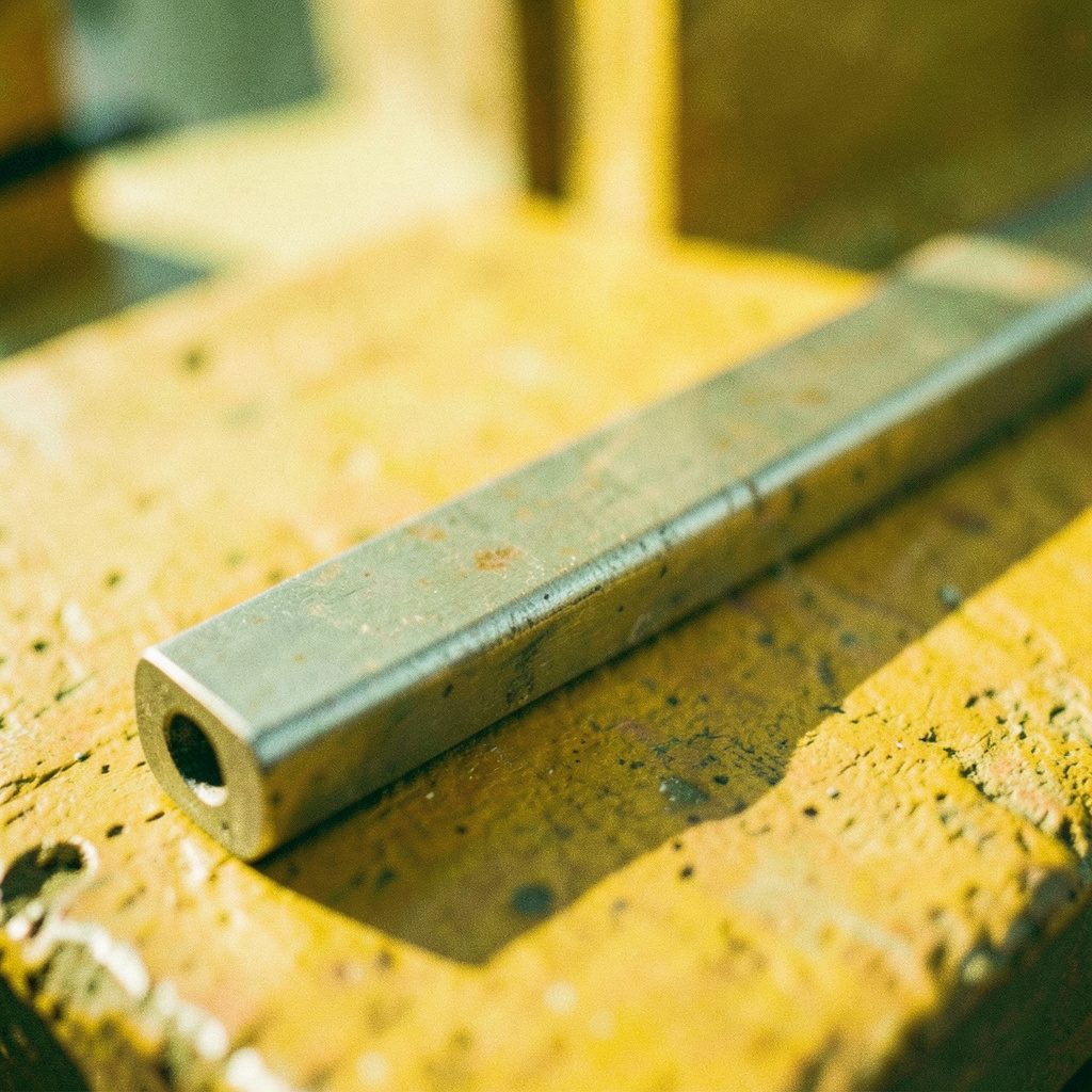 Stack of medium carbon steel round bars with a slightly dull gray finish bundled with metal strapping