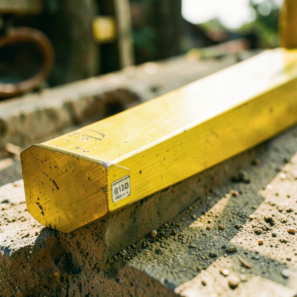 AISI 5120 alloy steel bar in flat profile, matte gray surface with clean sawn ends